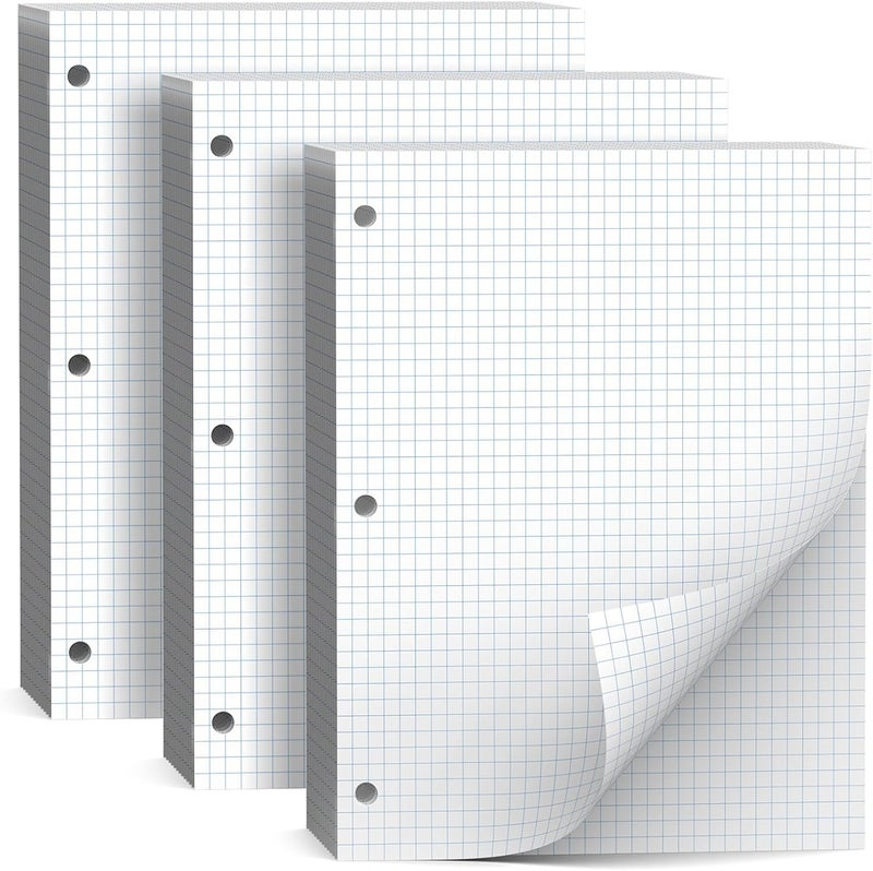 Vishoitty 360 Sheets Quad Ruled Graph Paper, 3 Hole Punch Paper 8 x 10.5 White, Loose Leaf Graph Paper,Filler Paper 4 x 4 Graph Rule, Notebook Paper for 3 Ring Binder, Engineering Paper for School Home Business - Image 1